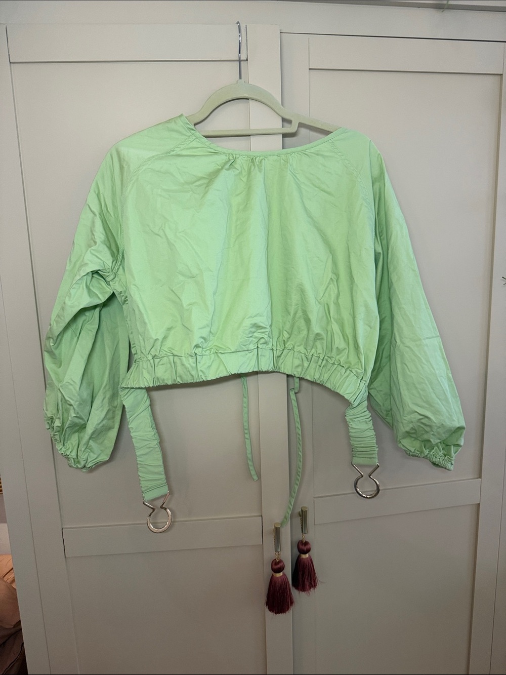 Cropped Light Top in Mint Green with Gold Clasp Detail